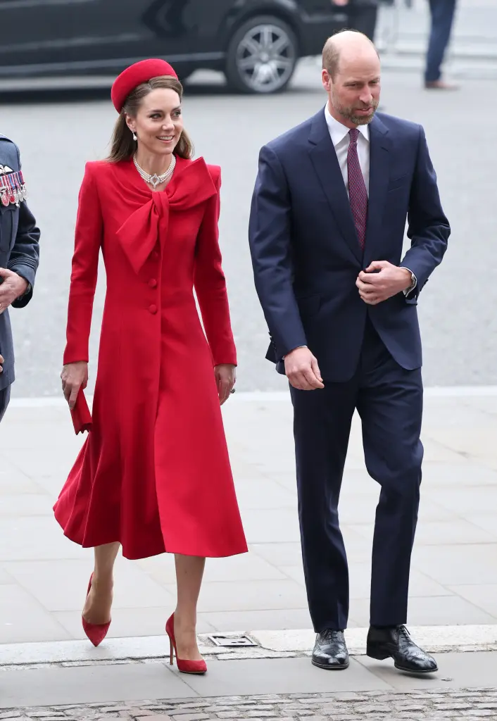 Prince William arrived at the annual ceremony in a navy suit, white button-up, maroon tie and black oxfords.